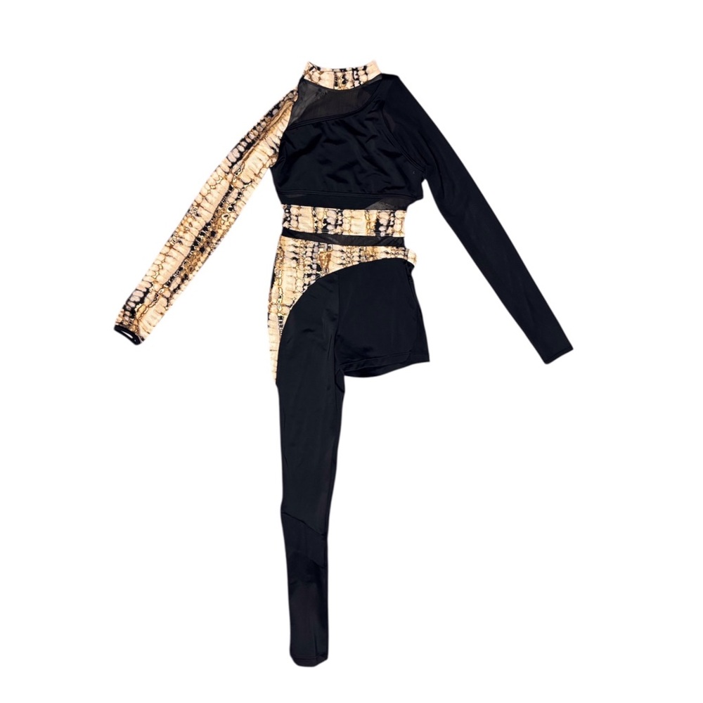 Weissman Elite | Yellow Flicker Beat Long Sleeve Unitard Dance Costume, LC SA - Picture 3 of 7